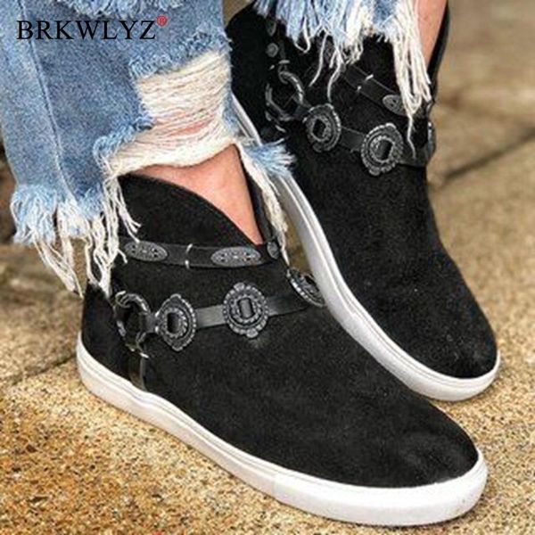 

2020 autumn woman low heel short boots flat bottom short tube snow boots thick bottom shoes ankle female botas mujer, Black