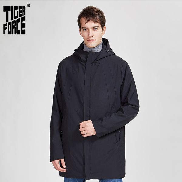 

tiger force 2020 new spring men's jacket quality medium-long casual warm male hooded coat business men clothing parka 50621, Black;brown