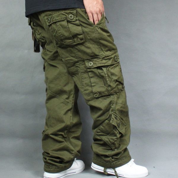 

tide loose plus size 46 cargo overalls hip hop men's cotton trousers hiphop men baggy casual pants mens bottoms camouflage, Black