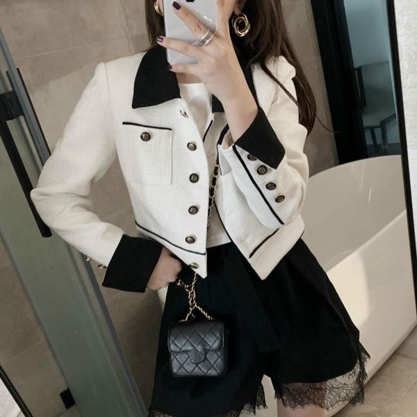 

women's jackets [ewq] 2021 autumn ladies fashion wild casual short slim coats paragraph color matching jacket women white trend coat fe, Black;brown