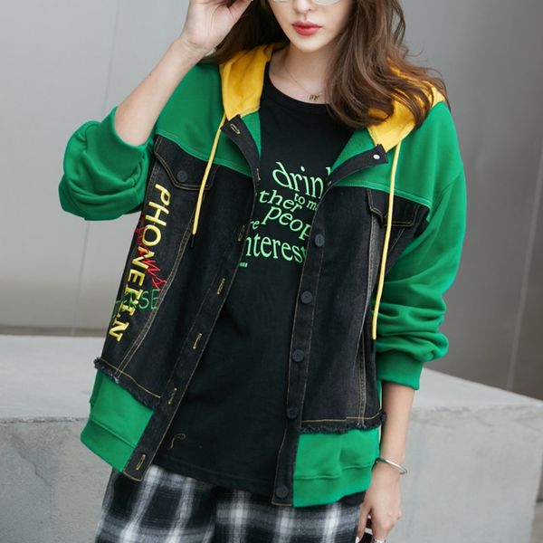 

rf3zj 2020 national sweater korean fashion brand women's autumn style hooded national denim sweater jacket set season new women's, Black