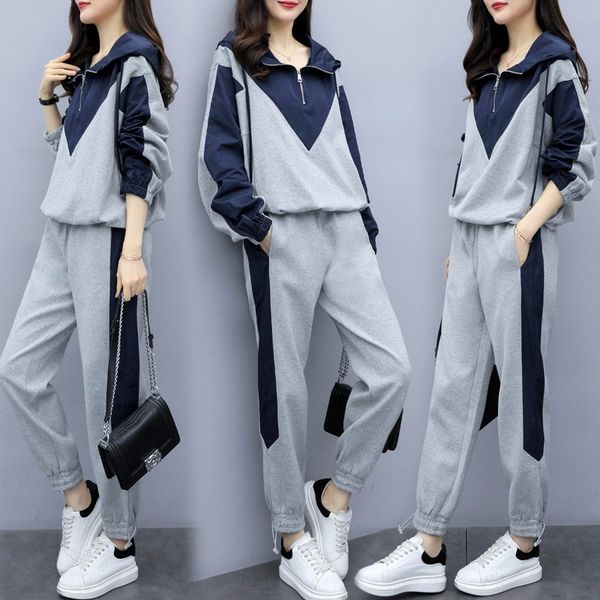 

6zemx 2020 spring new women's loose student sweater autumn suit fashionable sweater sweatersports suit leisure for women spring and two, Gray