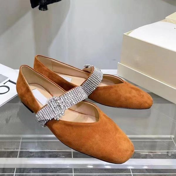 

suede flat bottom luxury diamond shoes buckle decoration design luxury brand lady mary jane, Black
