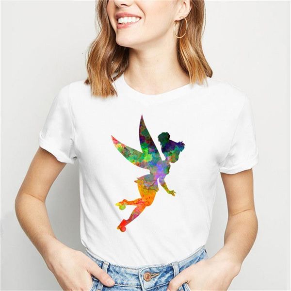 

summer new fashion tshirt women fairy silhouette cartoon fairy print t shirt femme cute harajuku casual cotton tee shirt, White