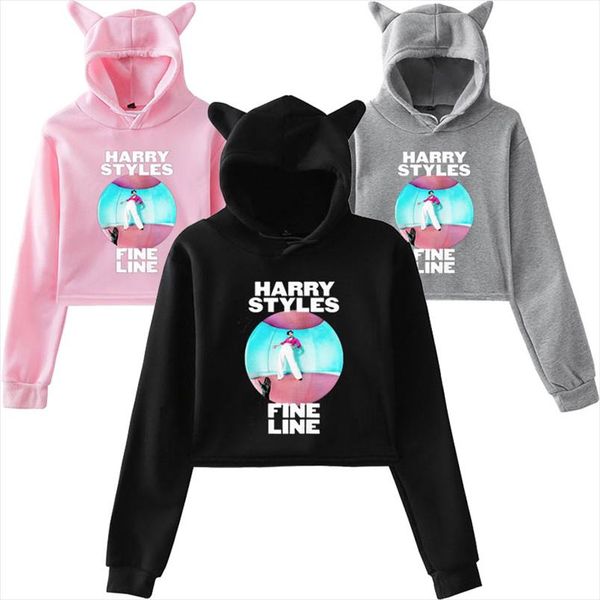 

обрезанного hoodie гарри стайлс fine линия толстовка женщина толстовка розовой одежда одежда для девочек с длинным рукавом рубашки harajuku, Black