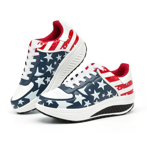 

women flats shoes american flag flock roman slip on pantshoes wedges casual shoes student non-slip sports 79#5, Black