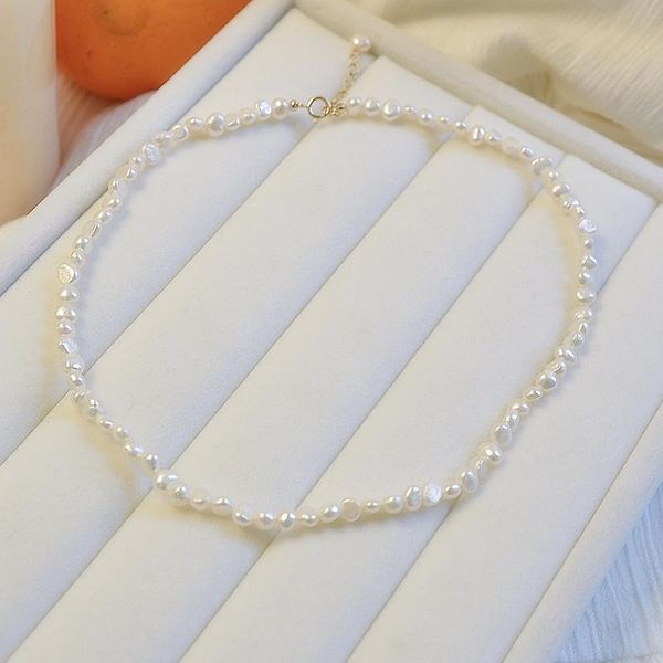 

chains fashion natural real baroque shaped irregularity 6-7mm pearl necklace 925 sterling silver metal clasp