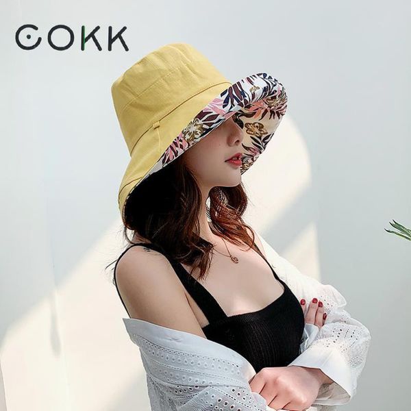 

cokk double sided flower bucket hat women korean folding sunhat large wide brim summer hats for women lady panama cap beach swy bbywkw, Blue;gray