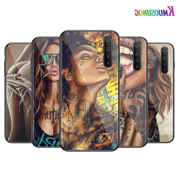 

a5 a9 2020 f7 cover shell sleeve tattoo girl for oppo reno 2 z 2z 2f 3 4 pro 5g bright black phone case
