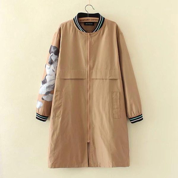 

s73 autumn casual women trench coats xl plus size women clothing fashion printing windproof outerwear 10021, Tan;black