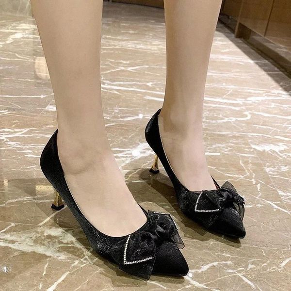 

lucyever sweet bow party wedding shoes for women 2020 pointed toe stiletto high heels pumps woman crystal single shoes ladies #dm6j, Black