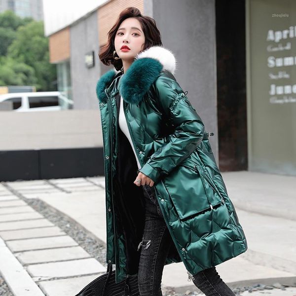 

isenmal white duck down waterproof jackets women winter warm real big raccoon fur hooded overcoat female down long coats1, Black
