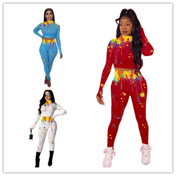 

женщины tracksuit shaping высокий воротник с длинным рукавом crop топы брюки леггинсы цвет всплеск чернила повседневный двухкусочный outfit, Gray