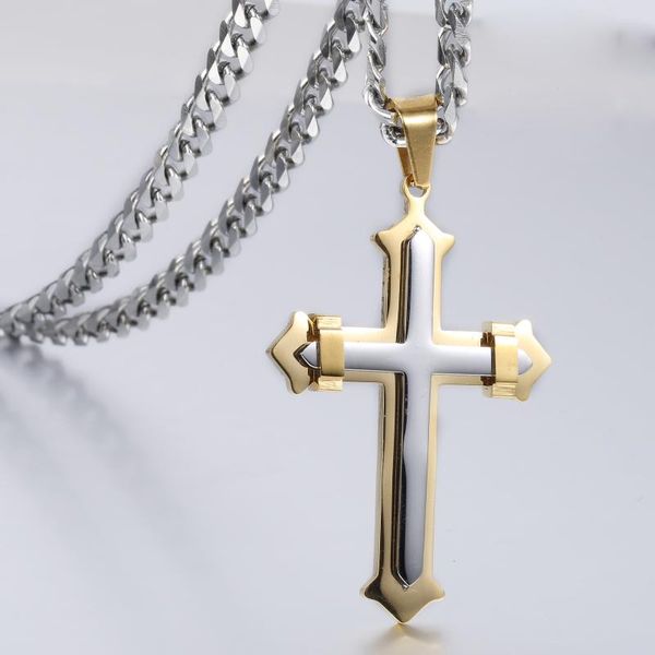 

fashion 2 layer cross pendant for men boy gold silver color stainless steel pendant fashion jewelry dkp383