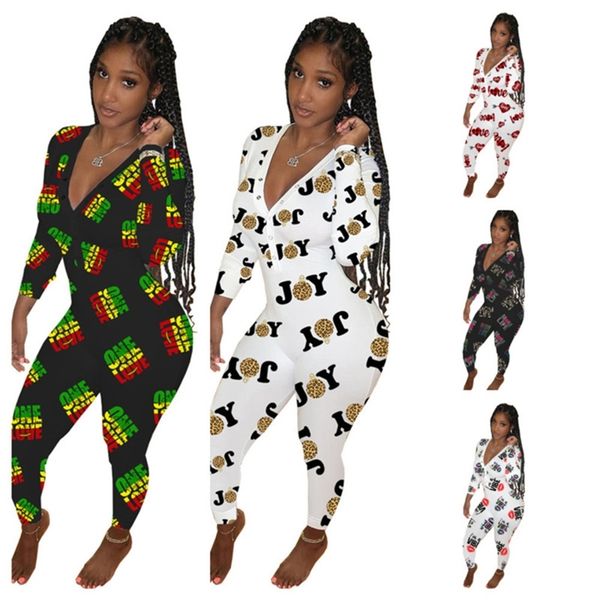 

summer spring long sleeve jumpsuit women designers pants rompers valentines mother day low v neck bodysuit fashion letters print clothg12107, White
