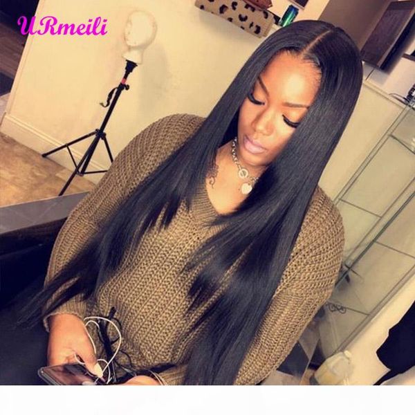 

360 full lace frontal human hair wigs pre plucked with baby hair can make ponyhair brazilian straight remy hair front wigs 150 density, Black;brown