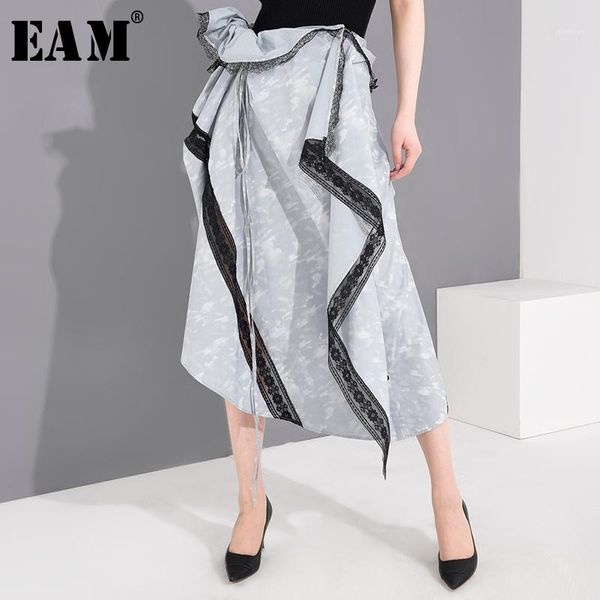 

eam] high waist drawstring lace three-dimensional irregular half-body skirt women fashion tide new spring autumn 2020 1t908051, Black
