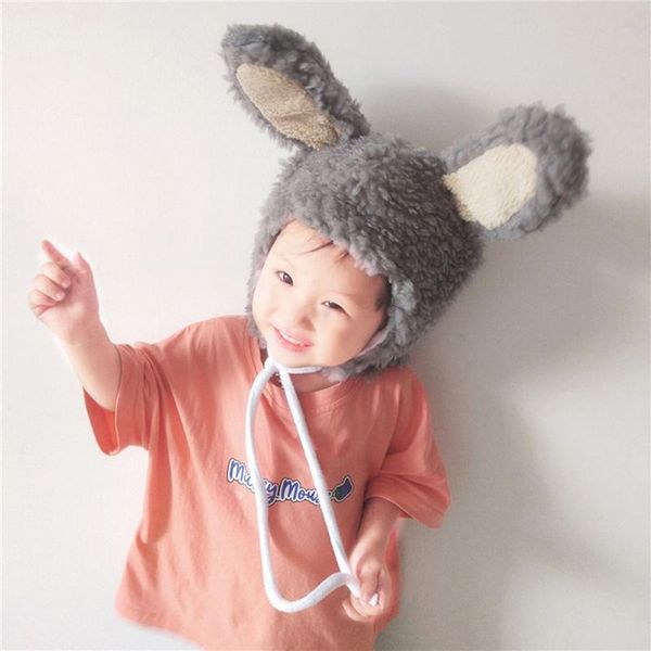 

winter newborn kids girls boys cute warm ear design hats baby knitted hemming caps 2-8y, Yellow