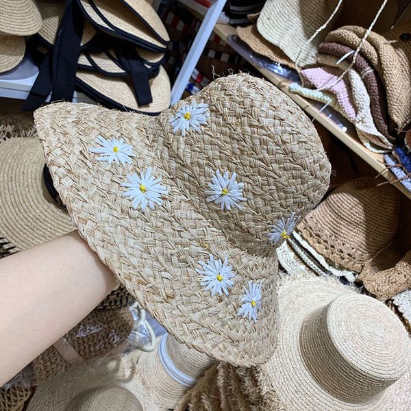 

new daisy flower straw hat for girls in spring and summer, Blue;gray