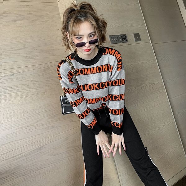 

hzxbh korean sweater loose gate leisure suit autumn 2020 style bf with sweatereast sweater new thin harem pants nj99f, Gray