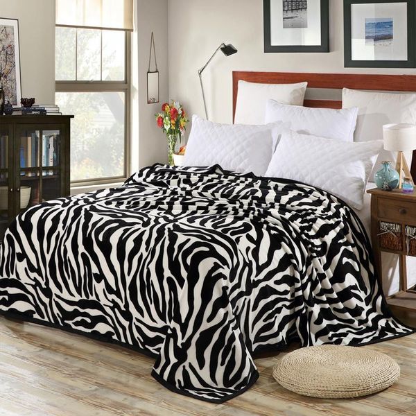 

super comfortable soft mink felting blanket zebra striped pattern breathable / the travel on / blanket floral thrown sofa bed