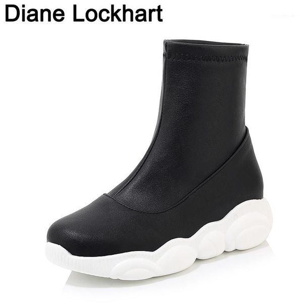 

boots 2021 autumn and winter short muffin platform shoe wedges shoes elastic fabric ankle zapatos botte femme 6  8 91, Black