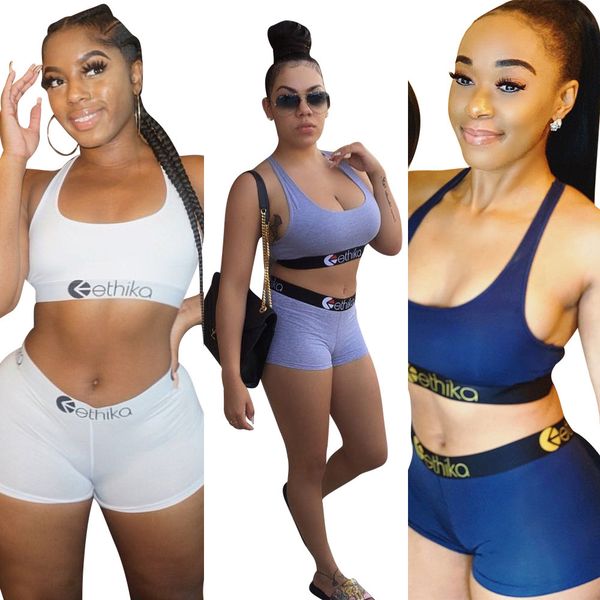 

3 colors ethika women designer swimsuit crop vest + swim shorts trunks boxers 2 piece set tracksuit patchwork shark camo swimwear 0909, Gray