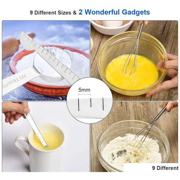 

measuring spoons stainless steel set 11pcs includes 9 stainless steel metal measuring spoons, leveler egg whisk, kitc jllhzy loveshop01