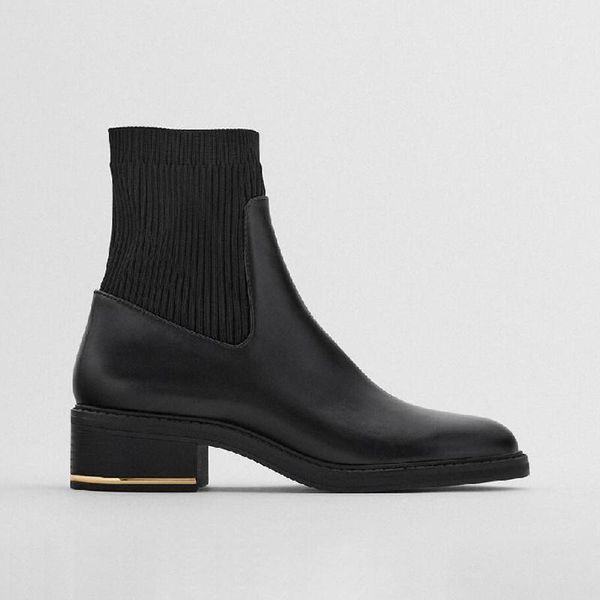 

2021 women sock boots ankle boots for women british style round toe new black metal decoration winter shoes woman1