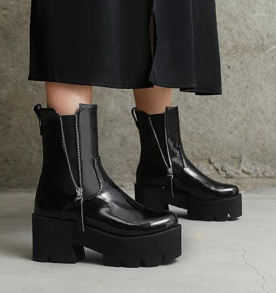 

boots autumn and winter style thick bottom fashion short double zipper party women's black high 7cm plus size 34-431