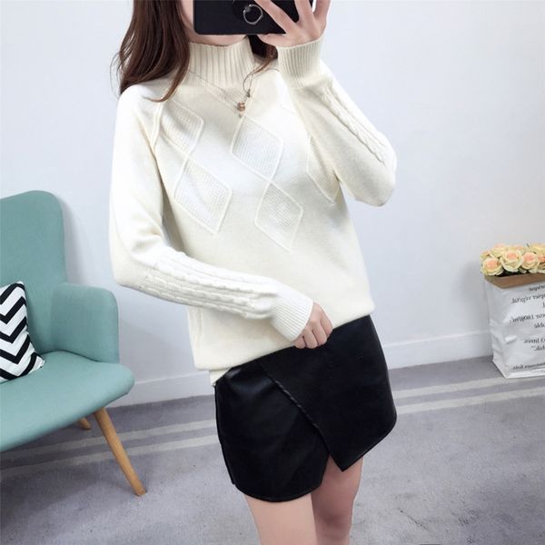 

women's pullover loose half pullover sweater high neck korean chic autumn and winter wear new solid color long sleeve bottomed sweater, White;black