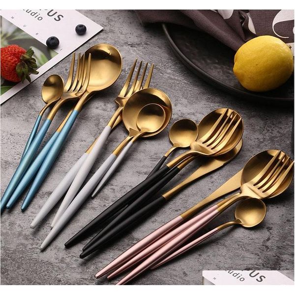 

304 pink white dinnerware set stainless steel cutlery set steak knife fork set coffee spoon teaspoon flatware tableware kitchen
