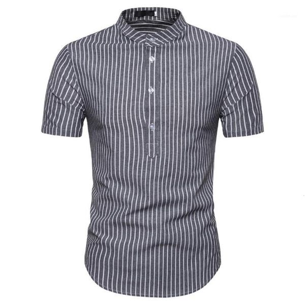 

new men's summer 2019 yards shirt collar stripe shirts with short sleeves shirt fashion1, White;black