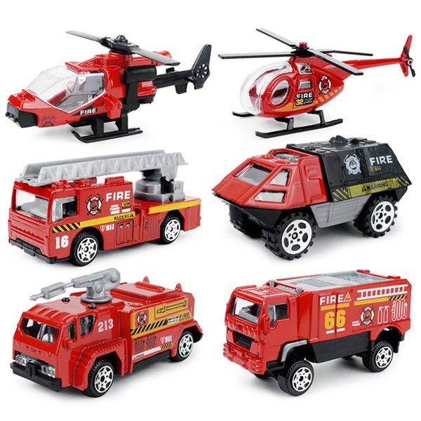 6 шт. / Набор 1:87 Пожарный пожарный боевой грузовик двигатель вертолет контроль оператор защита пожарных детей игрушки мальчики для SAM LJ200930