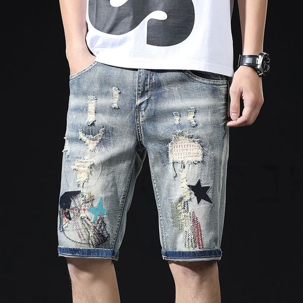 

ns3kd summer nostalgic denim youth men's jeansshorts shorts jeans and jeanstrend wash denim pants capris fashion jeans and men s1uez, Blue