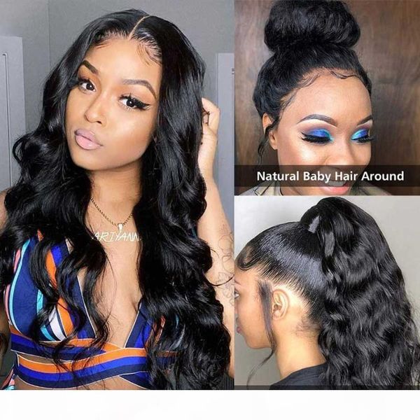 

body wave lace front wig t part lace front peruvian human hair wigs preplucked for woman alidiamond 4x4 closure wig, Black;brown