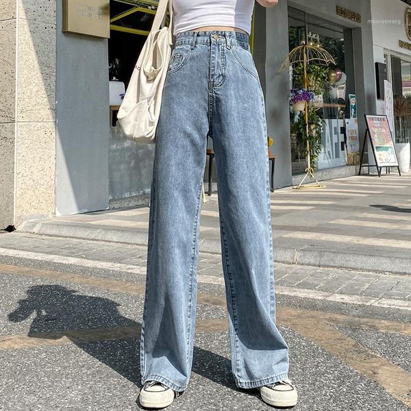 

wide leg jeans women high waist 2020 spring loose harem pants slim straight leg pants1, Blue
