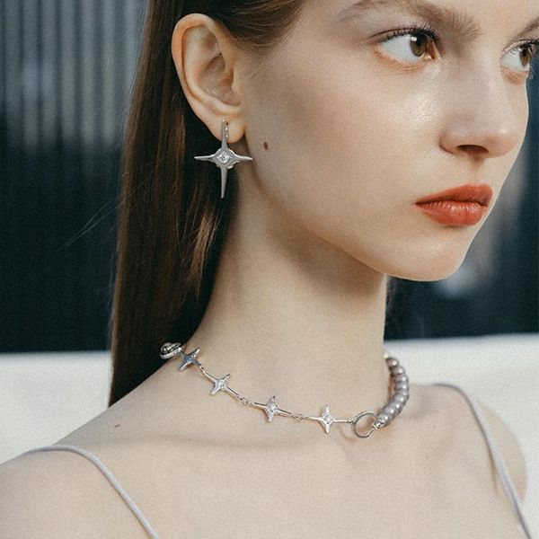 

choker ожерелье huanzhi 2020 нового преувеличение punk rhinestone перл цепь крест ключица для женщин девушки партий ювелирных изделий, Golden;silver