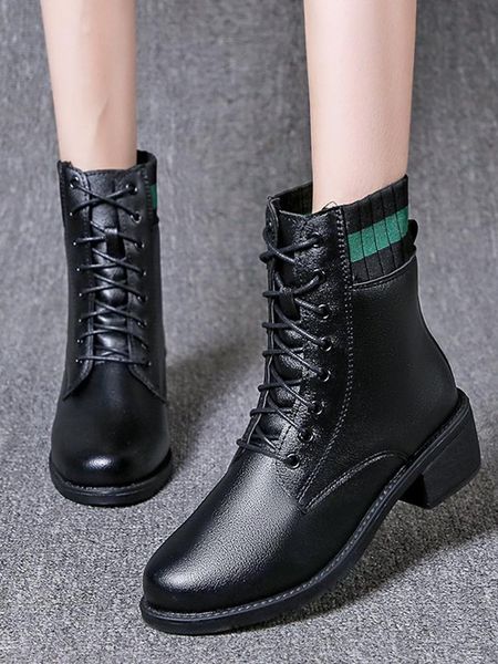 

lady boots shoes round toe luxury designer booties woman 2020 low heel boots-women winter footwear ladies fashion rock, Black