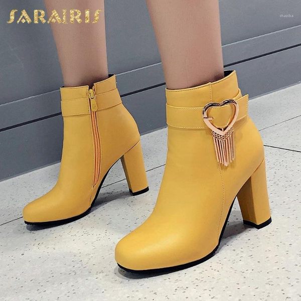 

boots sarairis 2021 plush size 45 metal decoration office shoes ladies bootie chunky heels zipper winter woman shoes1, Black