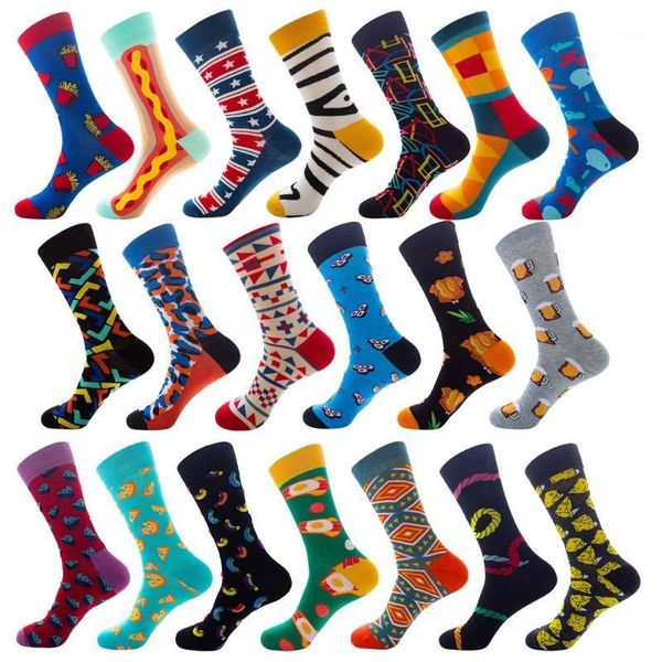 

colorful cotton mens socks funny cake geometric french fries pizza skate harajuku graphic happy socks for christmas gift1, Black