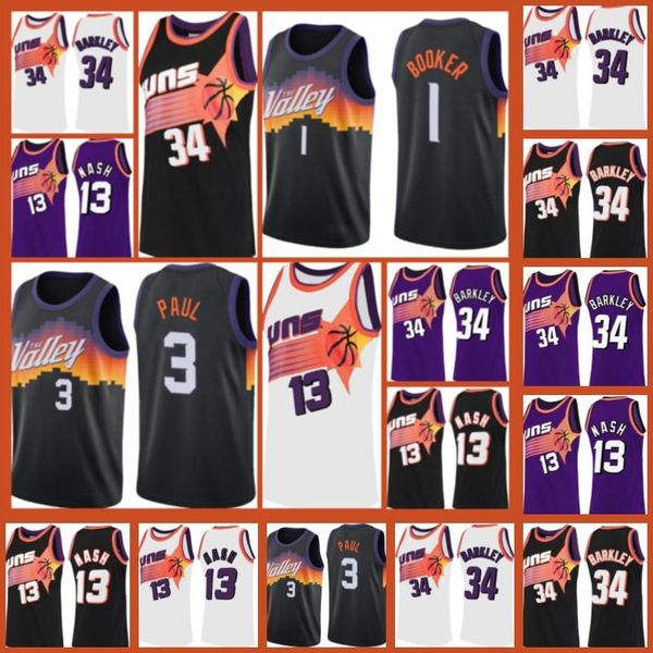 

devin 1 booker mens chris steve 13 nash 3 paul youth charles 34 barkley phoenix suns jersey new 2020 2021 basketball jersey multi, Black;red