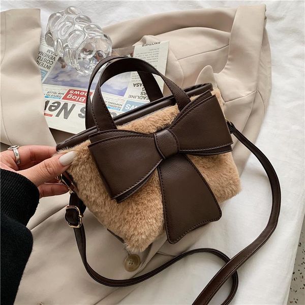 

2021 new fashion sweet cute bow shoulder bag ladies girl casual cute zipper plush retro bag