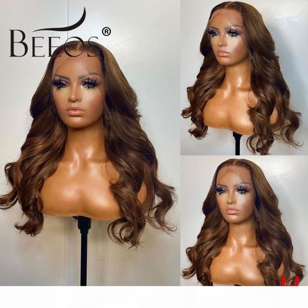 

beeos 150% 360 lace front human hair wig body wave brown color pre plucked with baby hair bleached knots brazilian remy, Black;brown