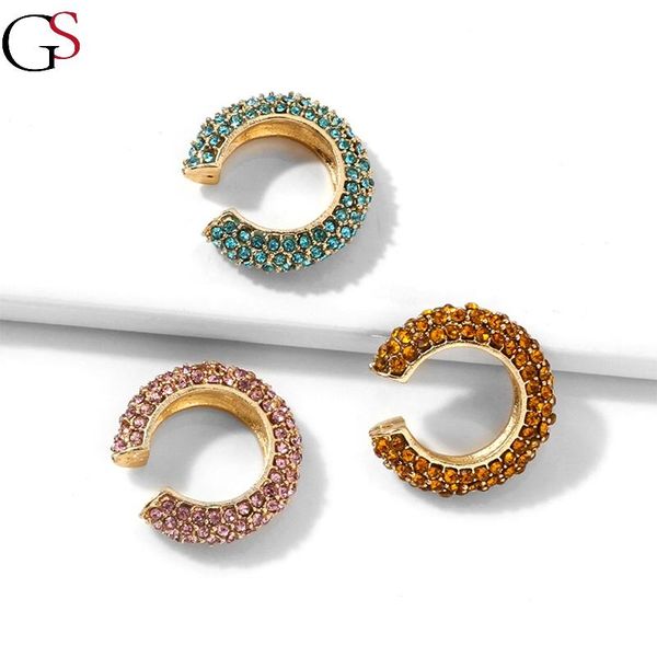 

GS C-shaped Ear Clips Earrings for Women Point Crystal Alloy earrings Jewelry Trend Accessories For Wedding Party Hot Selling, Golden;silver