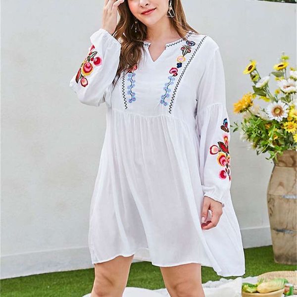 

elegant embroidered v-neck lantern long sleeve loose oversized women's dress 2020, Black;gray