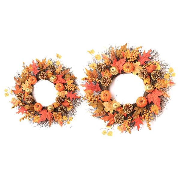 

45cm/60cm wreath with simulation pumpkins berries thanksgiving day christmas ornaments windows decor props