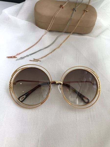 

fashion spiral pattern round retro frame new popular 114s designer sunglasses light color protection decorative 114 with chain, White;black