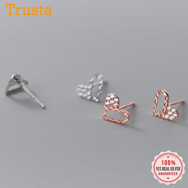 

stud trustdavis real 925 sterling silver fashion sweet headset cz earrings for women wedding minimalist fine jewelry db029, Golden;silver