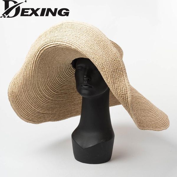 

wide brim hats women fashion super large 26cm raffia beach sun protection straw hat lady girl outdoor oversized collapsible, Blue;gray